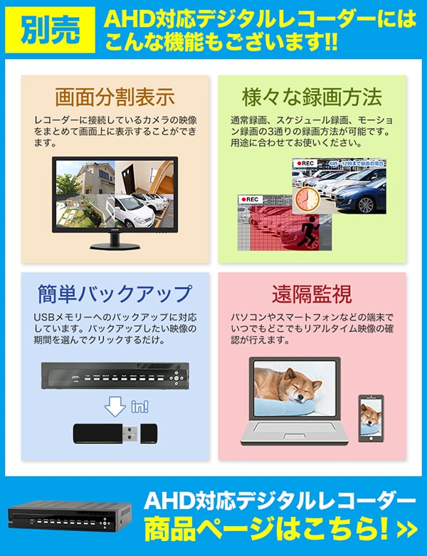 別売AHD対応レコーダー