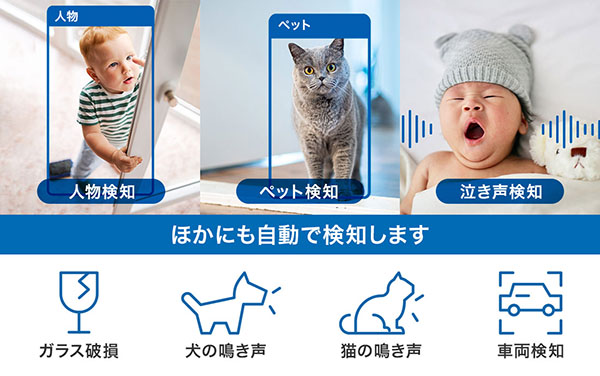 動きや大きな音をAIが賢く検知＆お知らせ