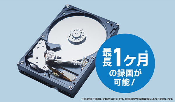 SSD搭載で1ヶ月録画可能