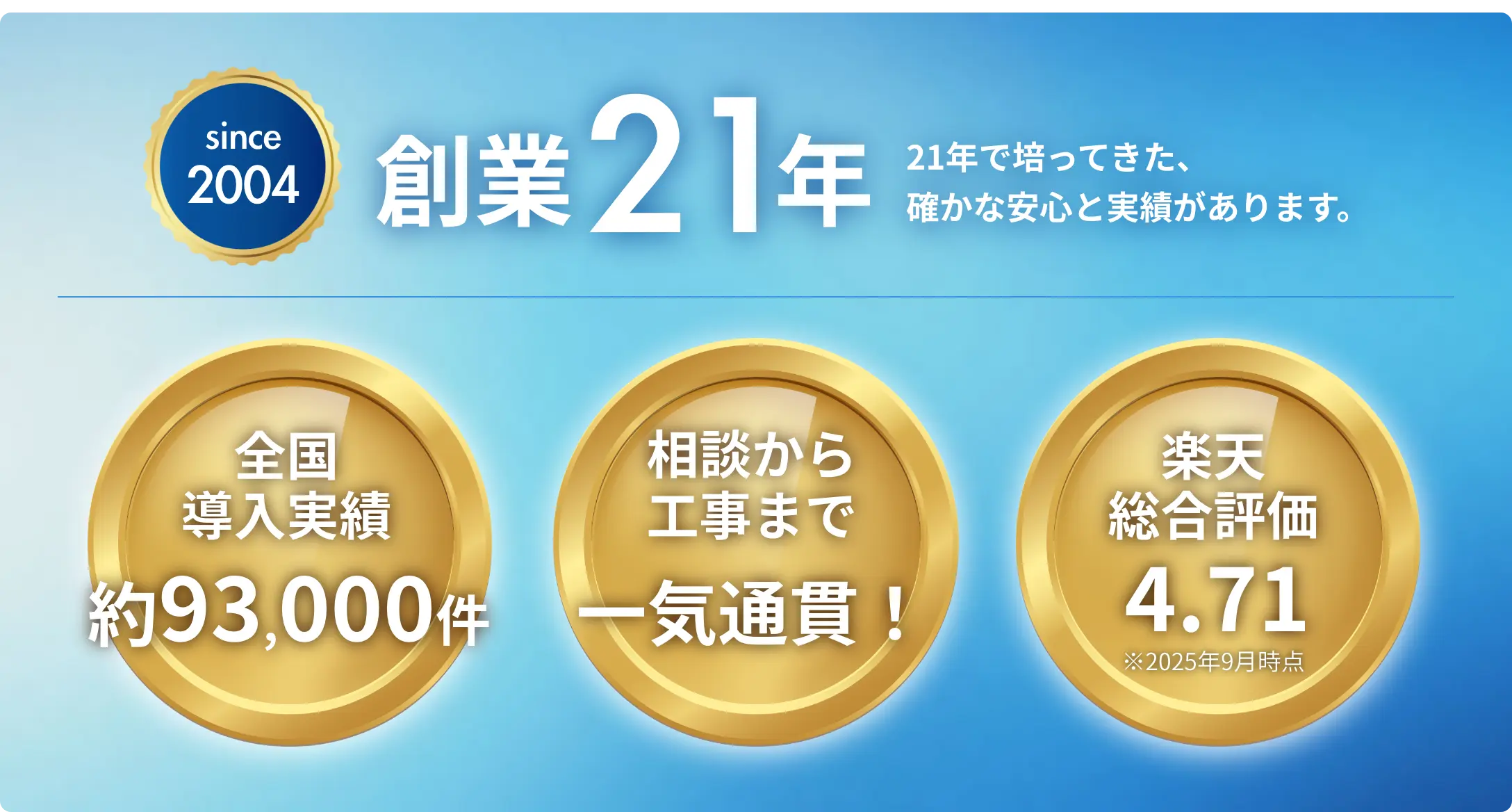 創業21年ー21年で培ってきた、確かな安心と実績があります。