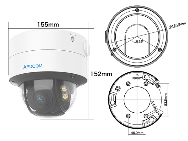 RD-CV242SVCW 210万画素 ドーム型夜間フルカラーワンケーブルカメラ