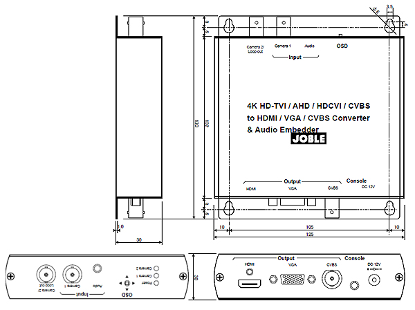 AD001HD4-4K 映像コンバーター 4K対応 AHD/HD-TVI/HDCVI/コンポジット映像 →HDMI･VGAコンポジット【JOBLE】