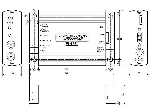 AD001HDE 映像コンバーター AHD/HD-TVI/HDCVI/コンポジット→HDMI・VGA・コンポジット ループ出力付【JOBLE】