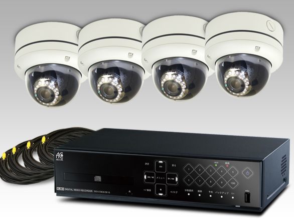 SET456-1 アナログ52万画素屋外防雨型赤外線ドームカメラと高性能録画機セット