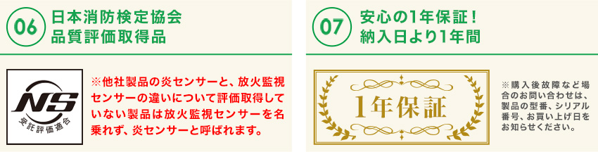 日本消防検定協会品質評価取得!安心の1年保証