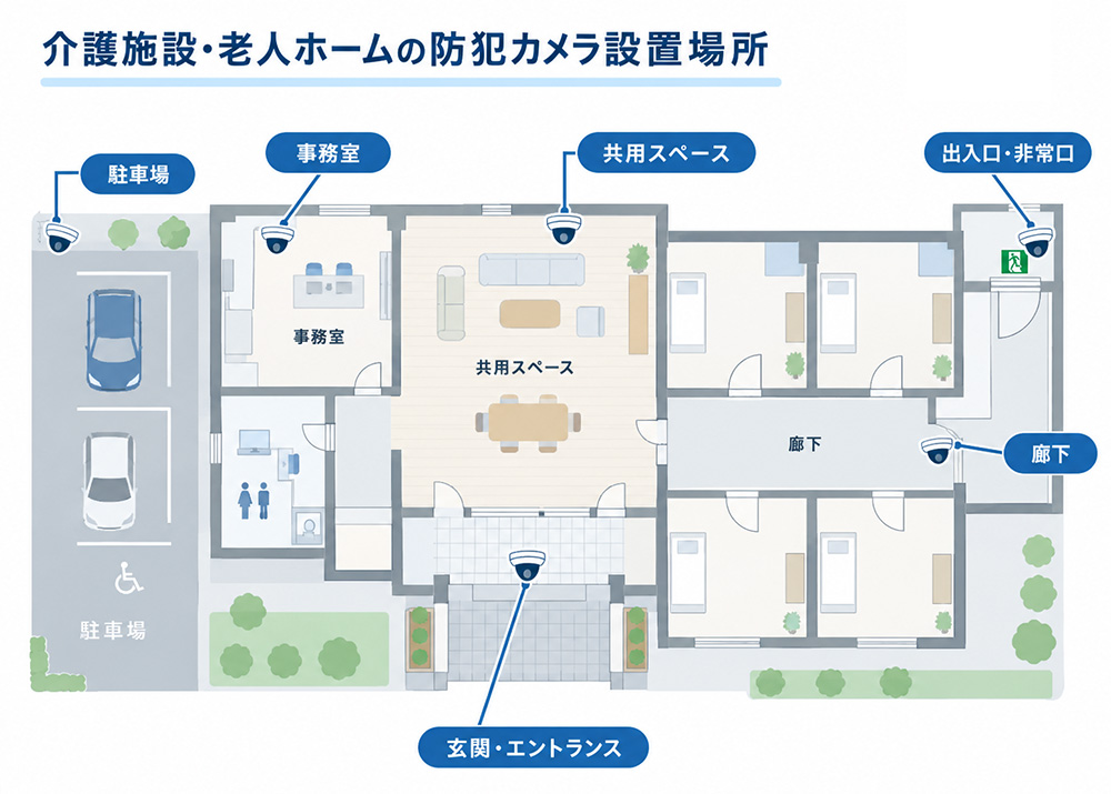 老人ホームの防犯カメラ設置場所