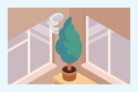 風で揺れるカーテンなどがある場所