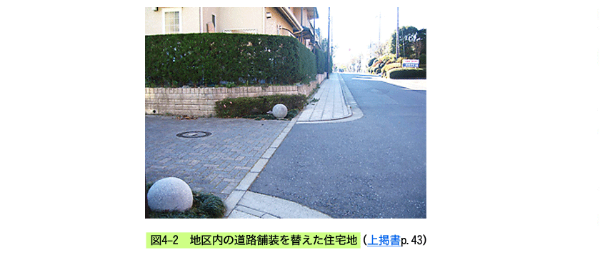 地区内の道路舗装を替えた住宅地